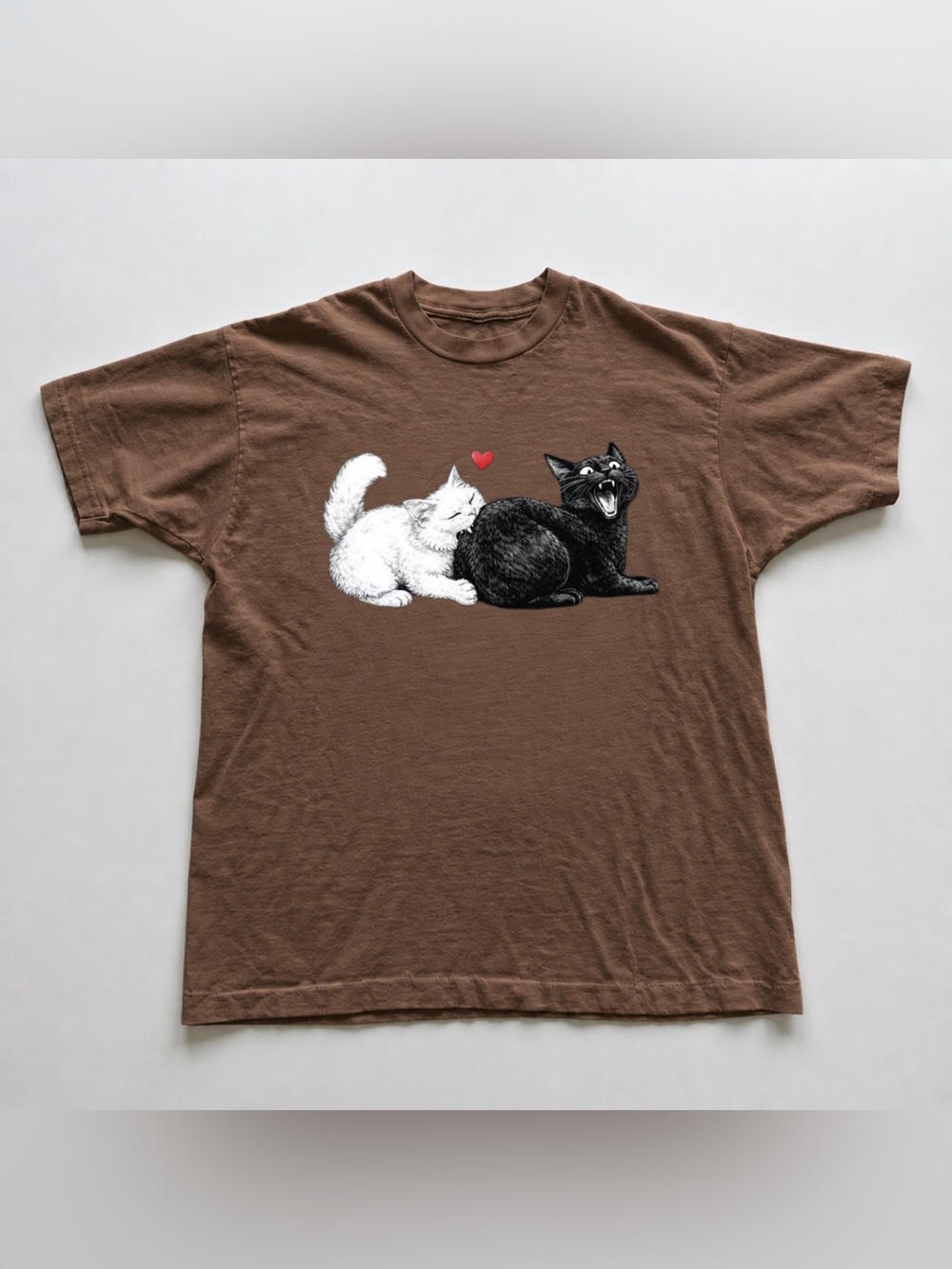 Brown Savana Tee with White and Black Cat Graphic